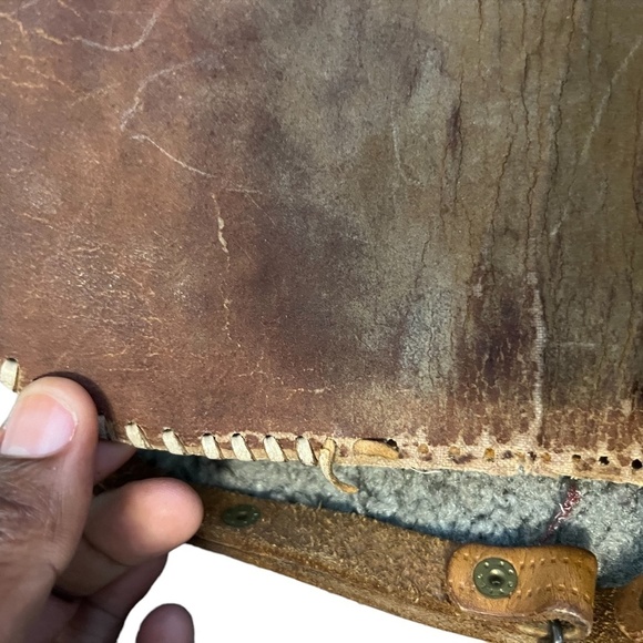 Vintage Hand Tooled Brown Leather Purse Adjustable Wide Strap Handbag - Picture 8 of 15